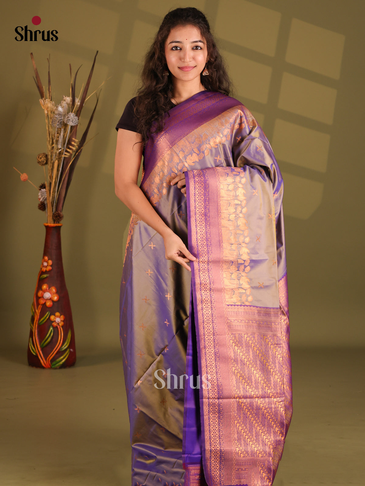 Double Shaded purple & Violet- Semi Softsilk Saree - Shop on Shrus.com