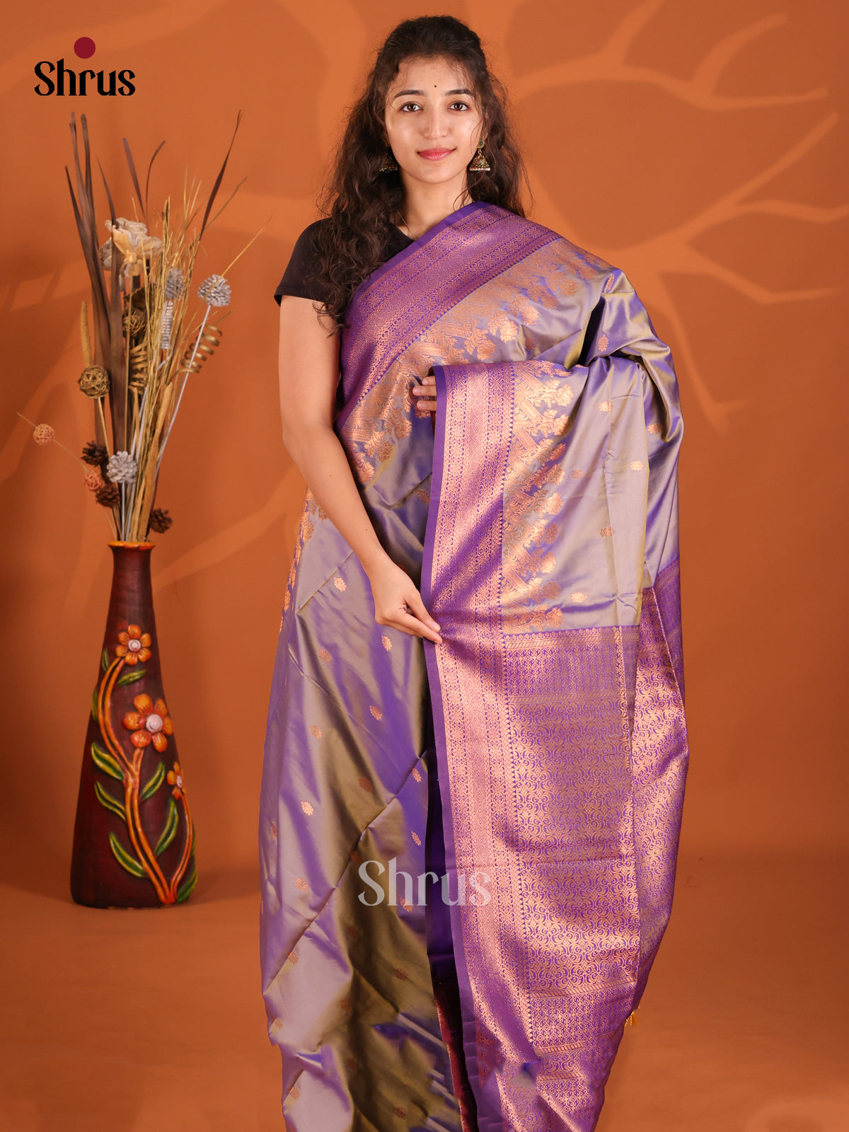 Purple & Violet - Semi Softsilk Saree - Shop on Shrus.com