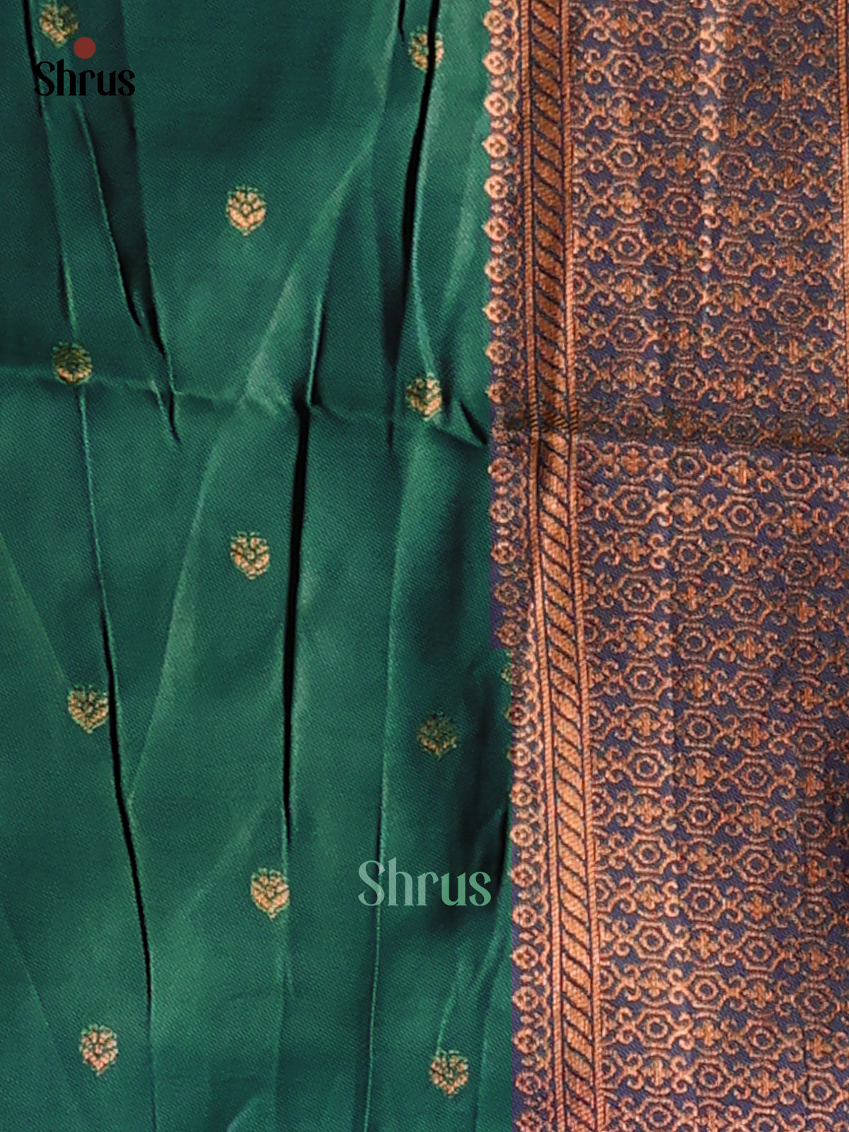 Green  & Blue - Semi Softsilk Saree - Shop on Shrus.com