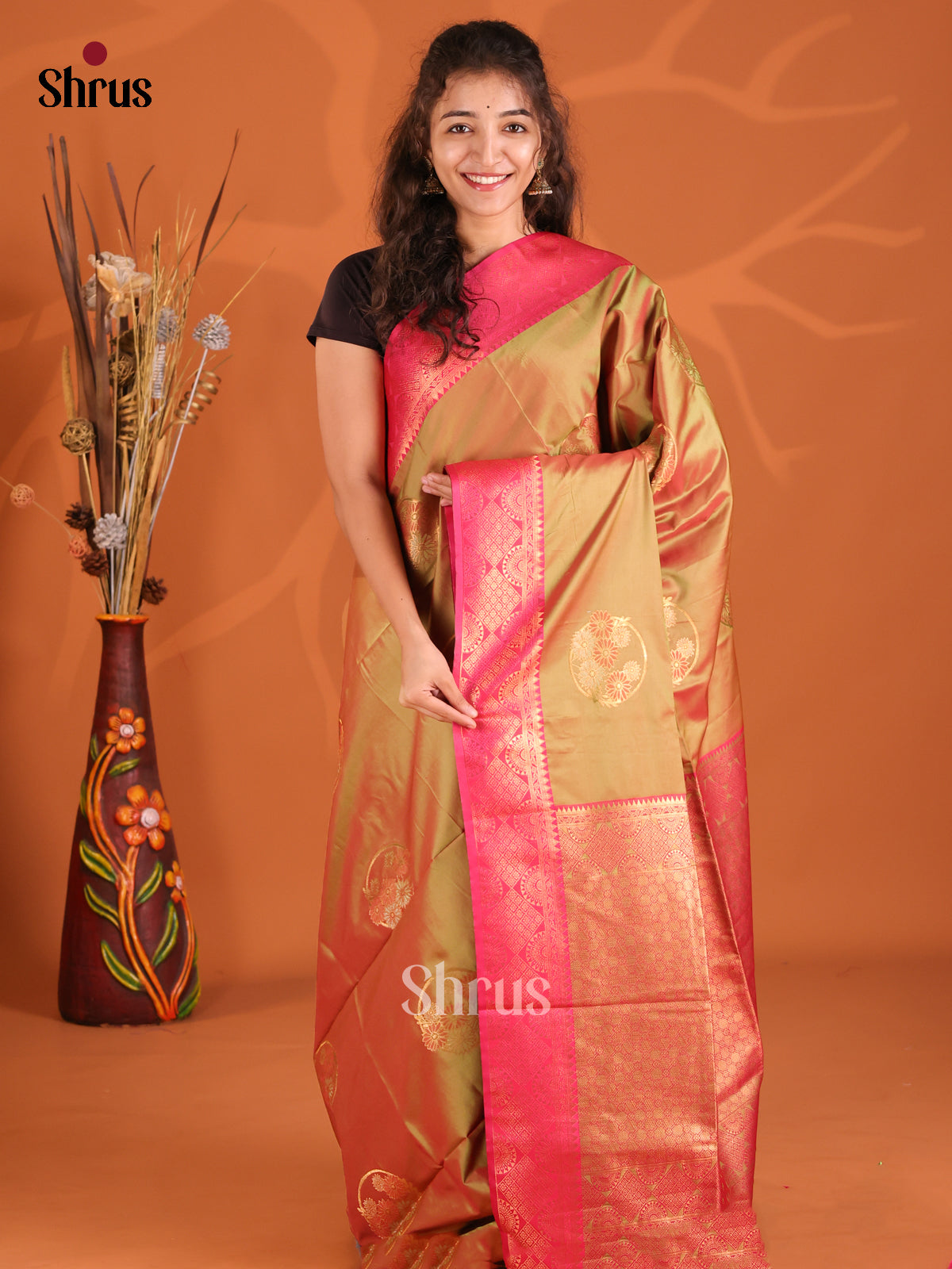 Double Shaded Mustard & Maroon - Semi Softsilk Saree - Shop on Shrus.com