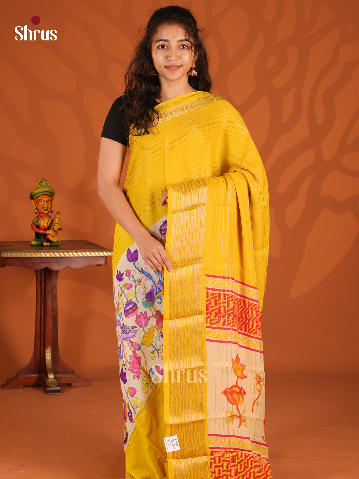 Yellow & Cream - Semi Mysoresilk Saree - Shop on Shrus.com
