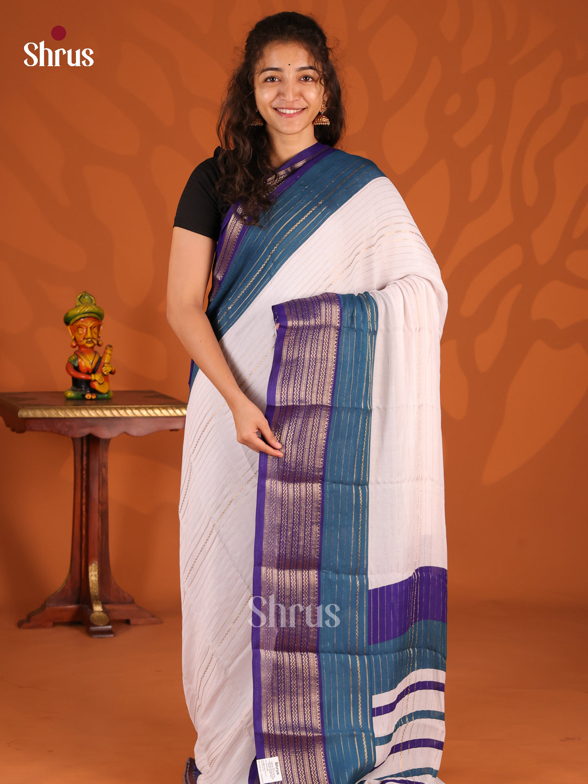 Cream & Violet - Semi Mysoresilk Saree - Shop on Shrus.com
