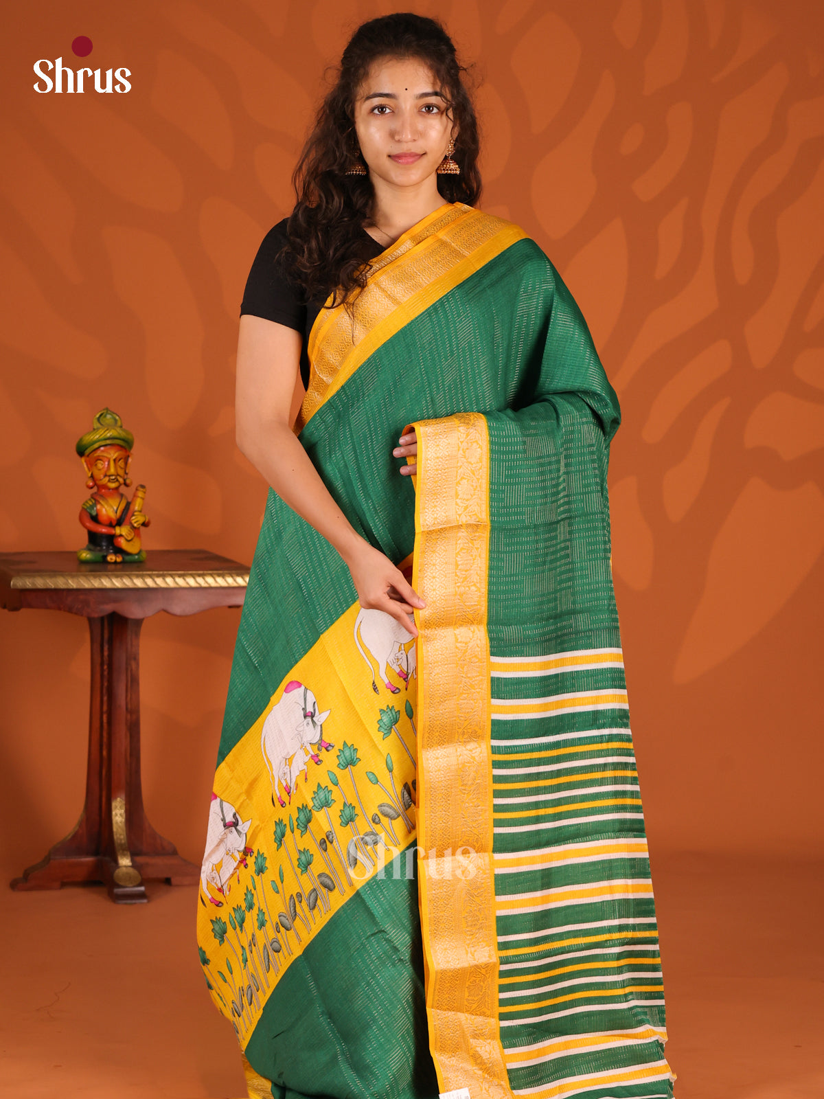 Green & Yellow - Semi Mysoresilk Saree - Shop on Shrus.com