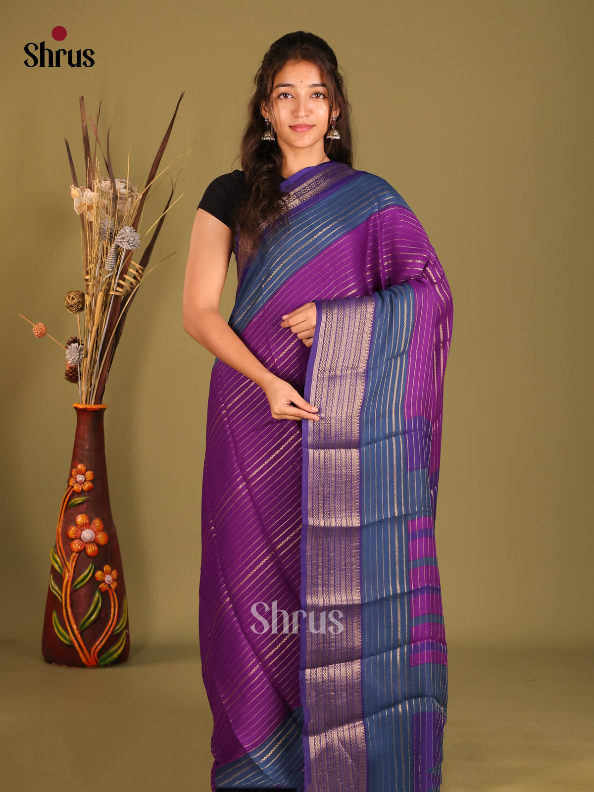 DFS05691 - Semi Mysoresilk  Saree - Shop on Shrus.com
