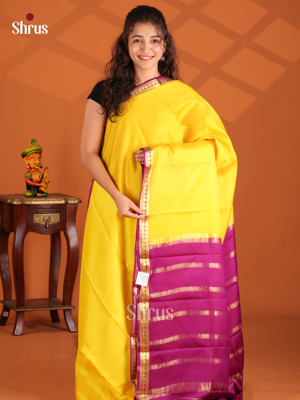 Yellow & Purple - Mysore Silk  Saree - Shop on Shrus.com