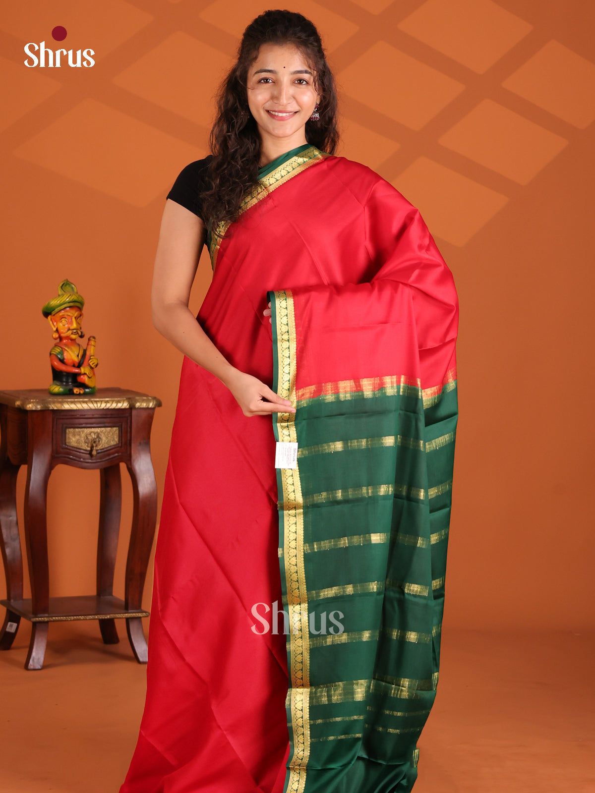 Red & Green- Mysore Silk  Saree - Shop on Shrus.com
