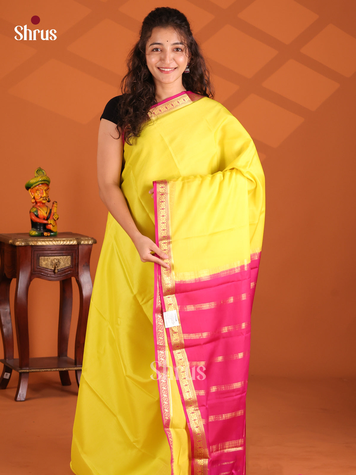yellow & Pink - Mysore Silk  Saree - Shop on Shrus.com