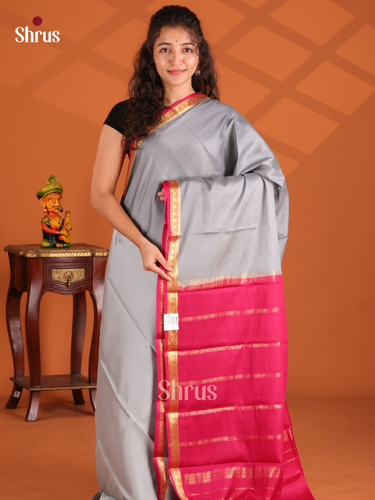 Grey & Maroon - Mysore Silk  Saree - Shop on Shrus.com