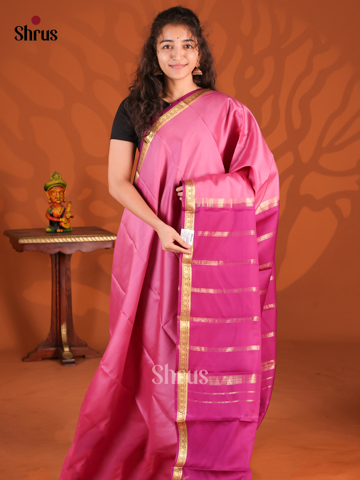 Pink & Purple - Mysore Silk Saree - Shop on Shrus.com