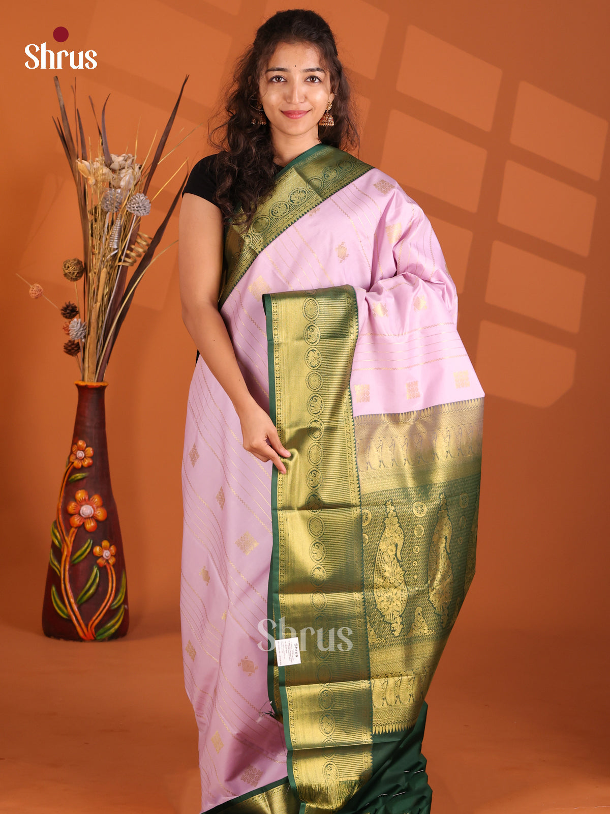 Lavender & Green - Korvai Semi Kanchipuram Saree - Shop on Shrus.com