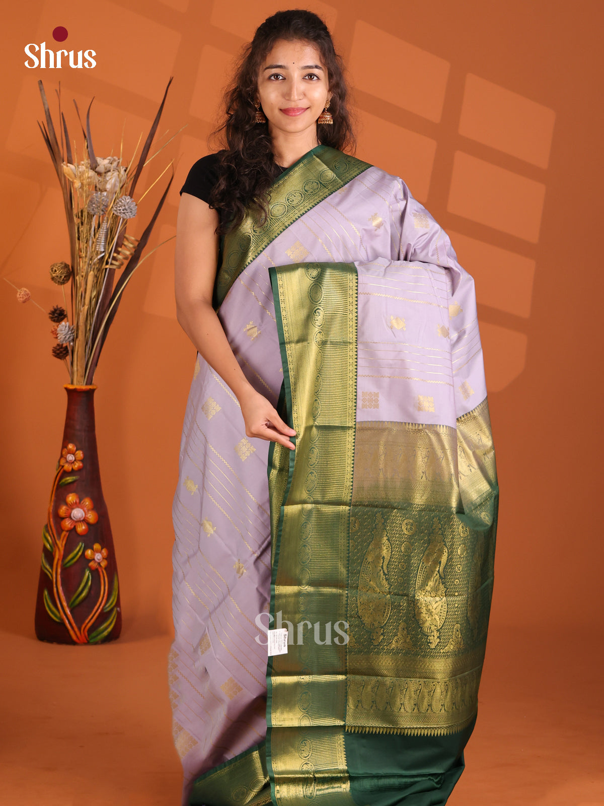 Lavender & Green - Korvai Semi Kanchipuram Saree - Shop on Shrus.com