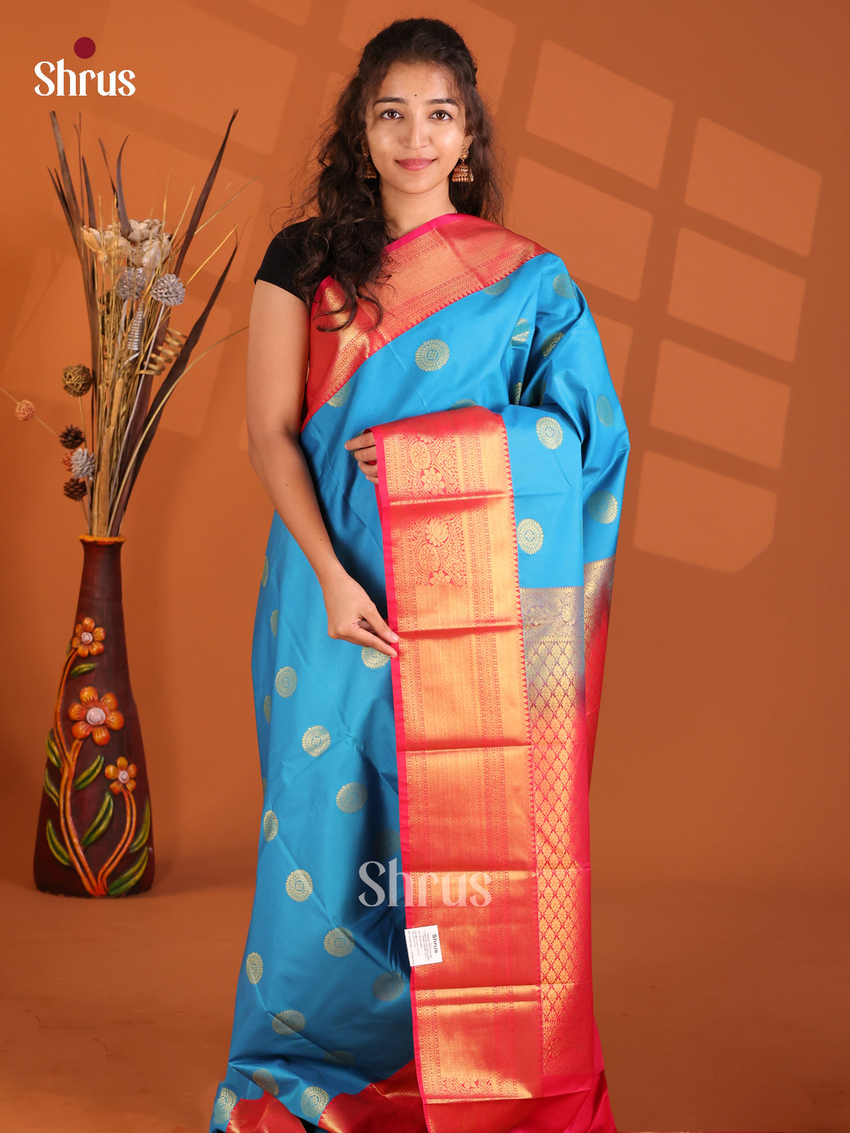 Blue & Pink - Korvai Semi Kanchipuram Saree - Shop on Shrus.com