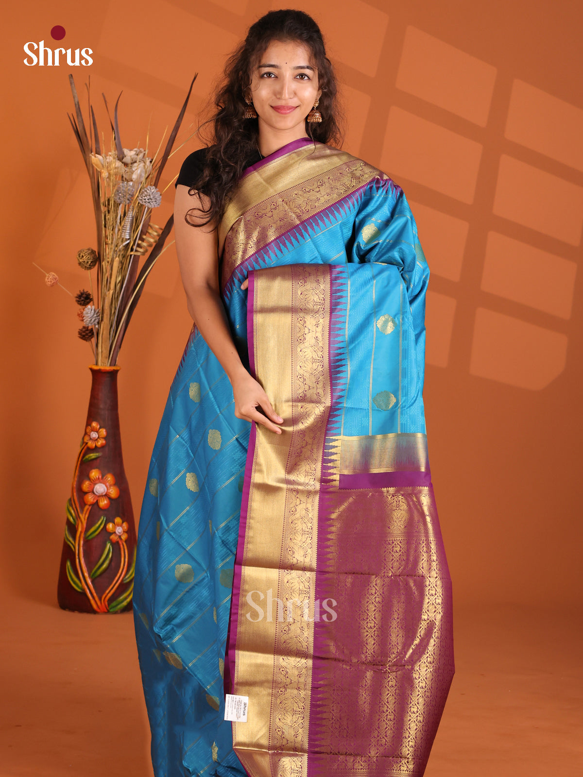 Blue & Purple - Korvai Semi Kanchipuram Saree - Shop on Shrus.com