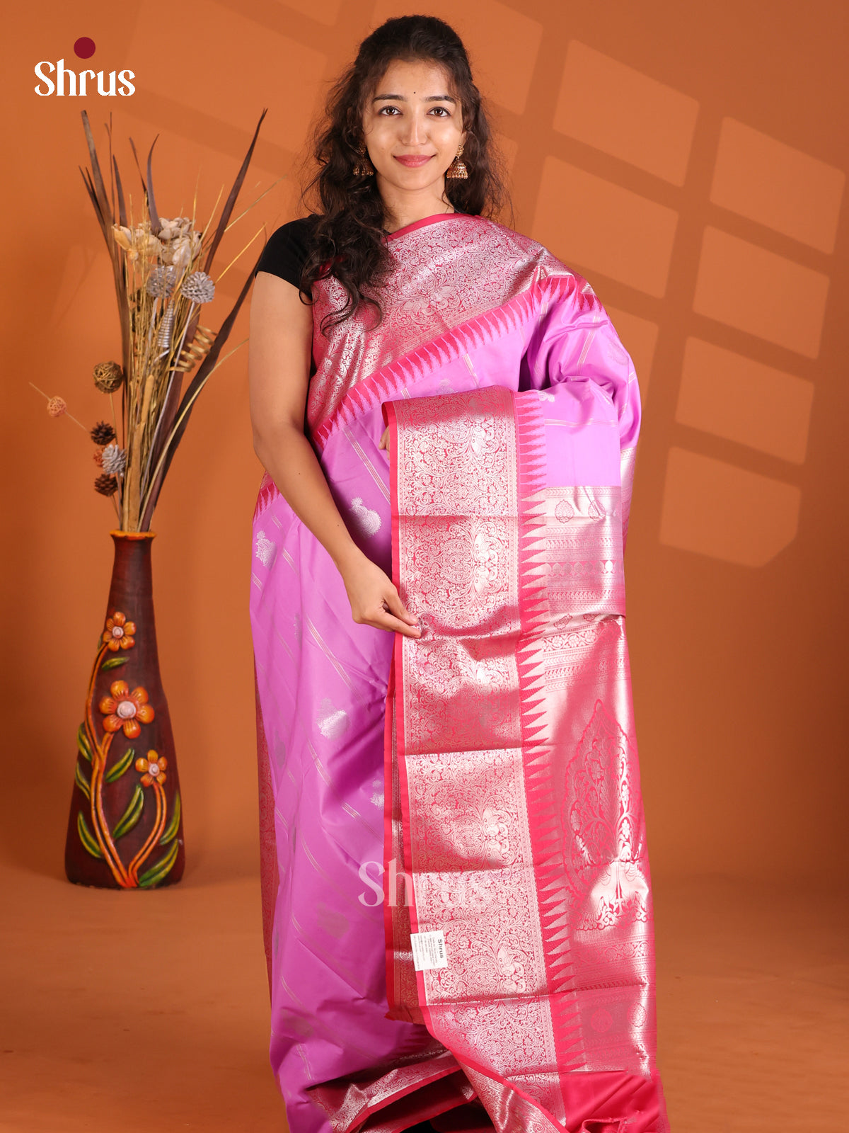 Purple & Red- Korvai Semi Kanchipuram Saree - Shop on Shrus.com