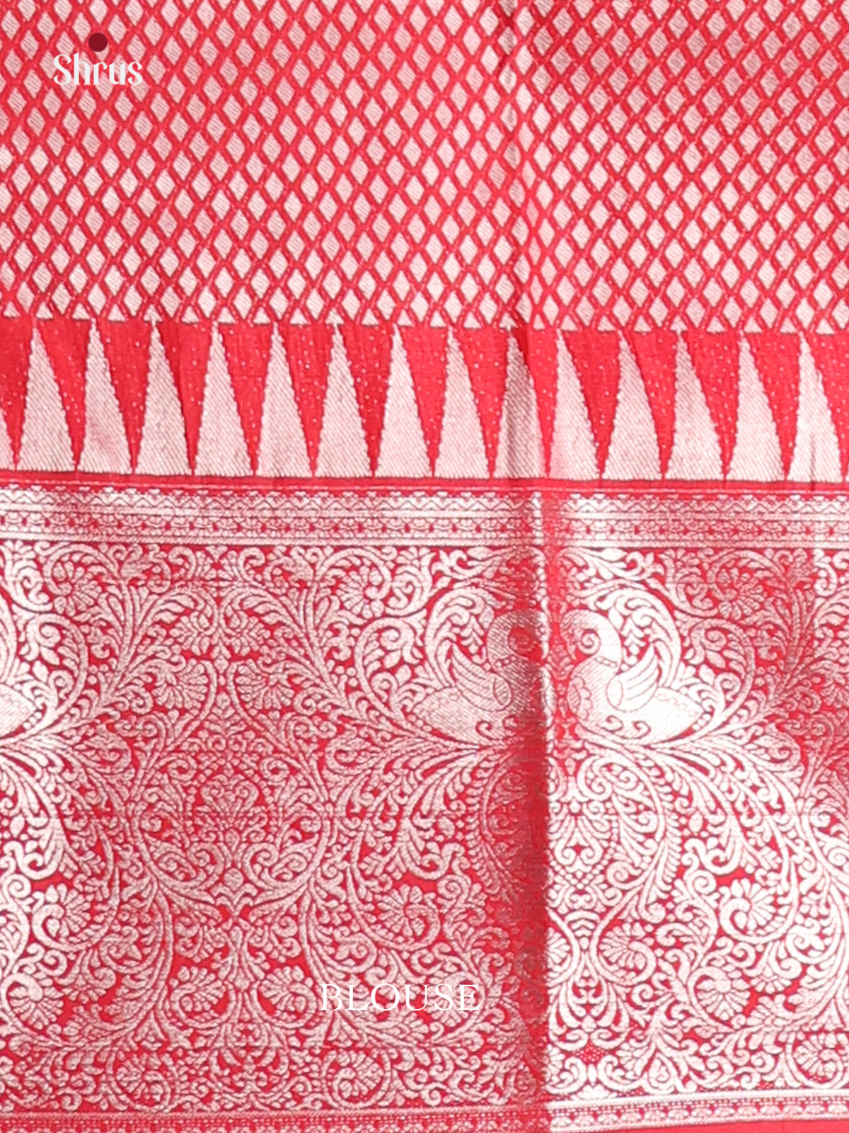 Blue & Red - Korvai Semi Kanchipuram Saree - Shop on Shrus.com