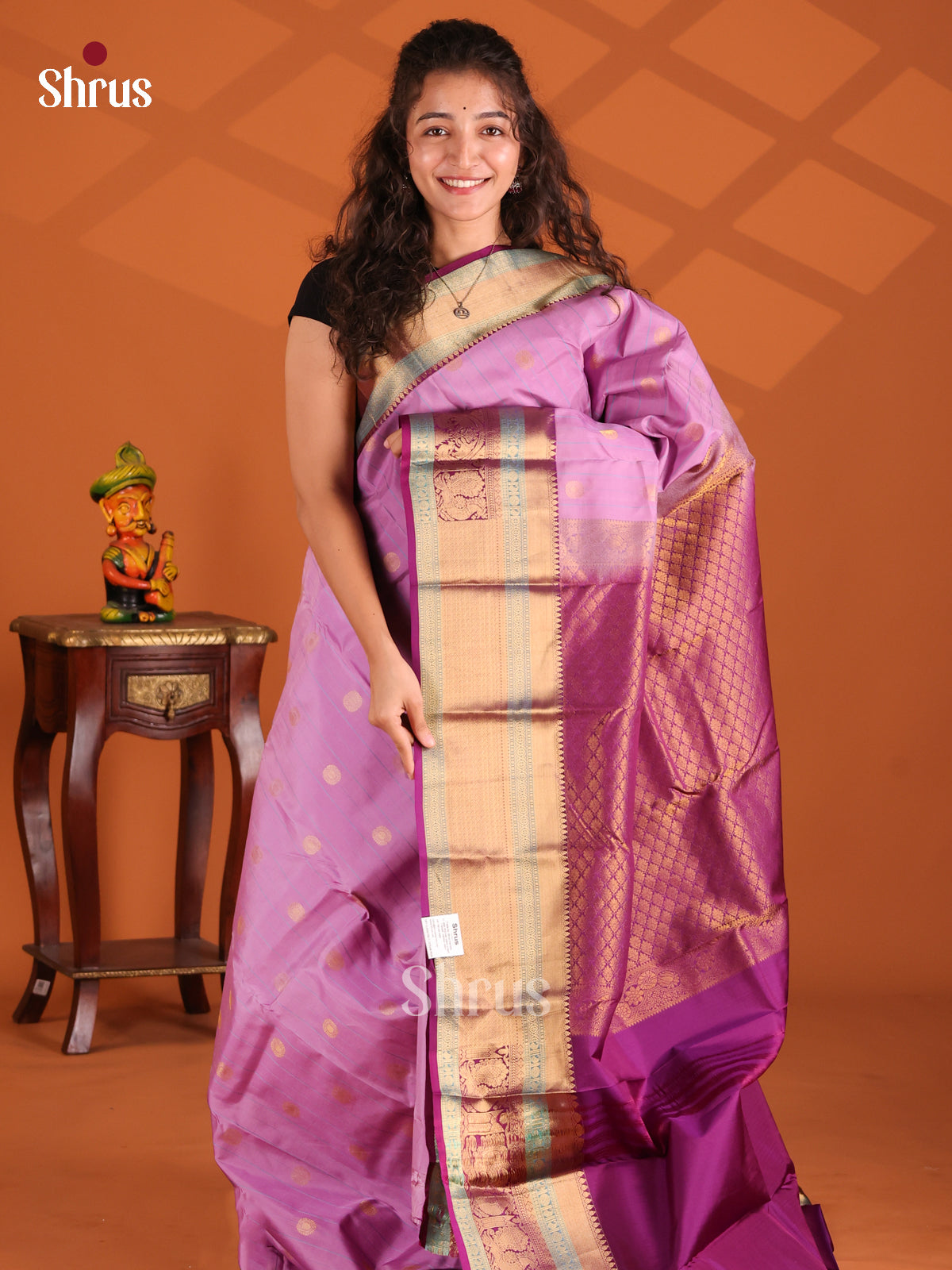 Lavender & Purple - Kanchipuram-halfpure Saree - Shop on Shrus.com