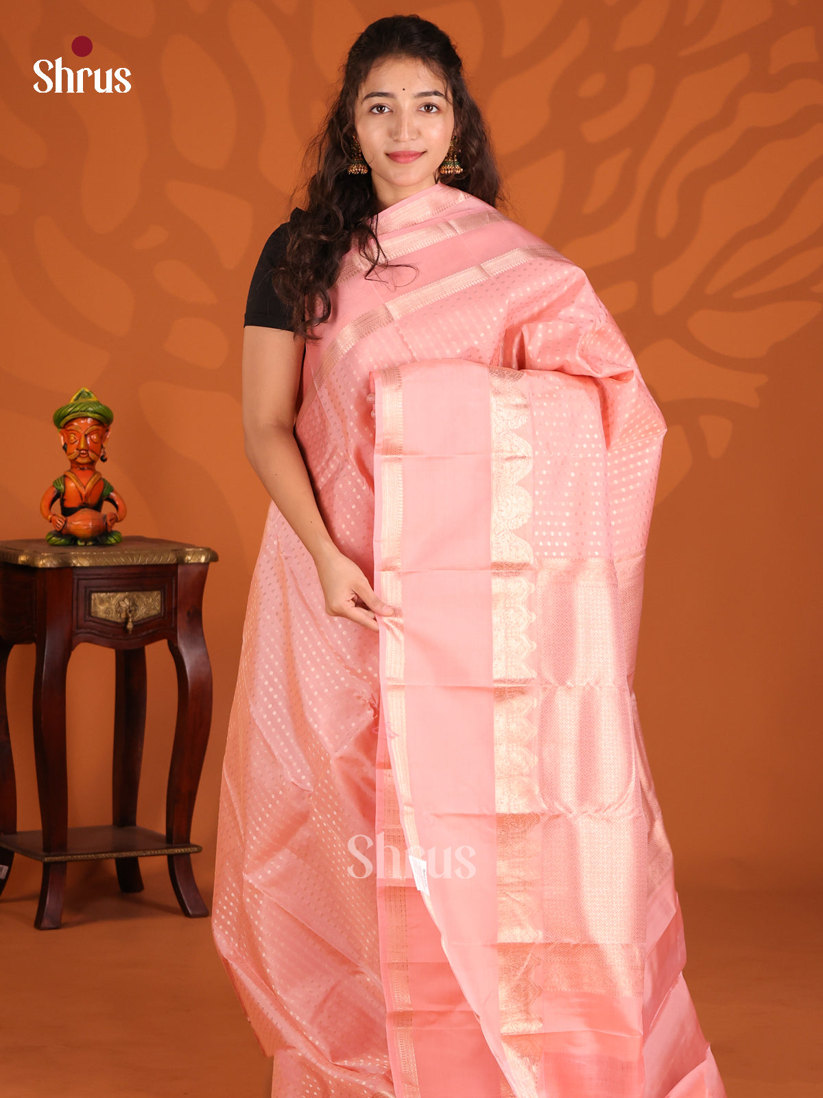 Pink(Single Tone)- Kanchipuram-halfpure Saree - Shop on Shrus.com