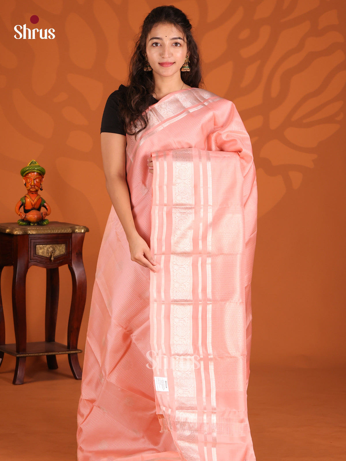 Pink(Single Tone)- Kanchipuram-halfpure Saree - Shop on Shrus.com