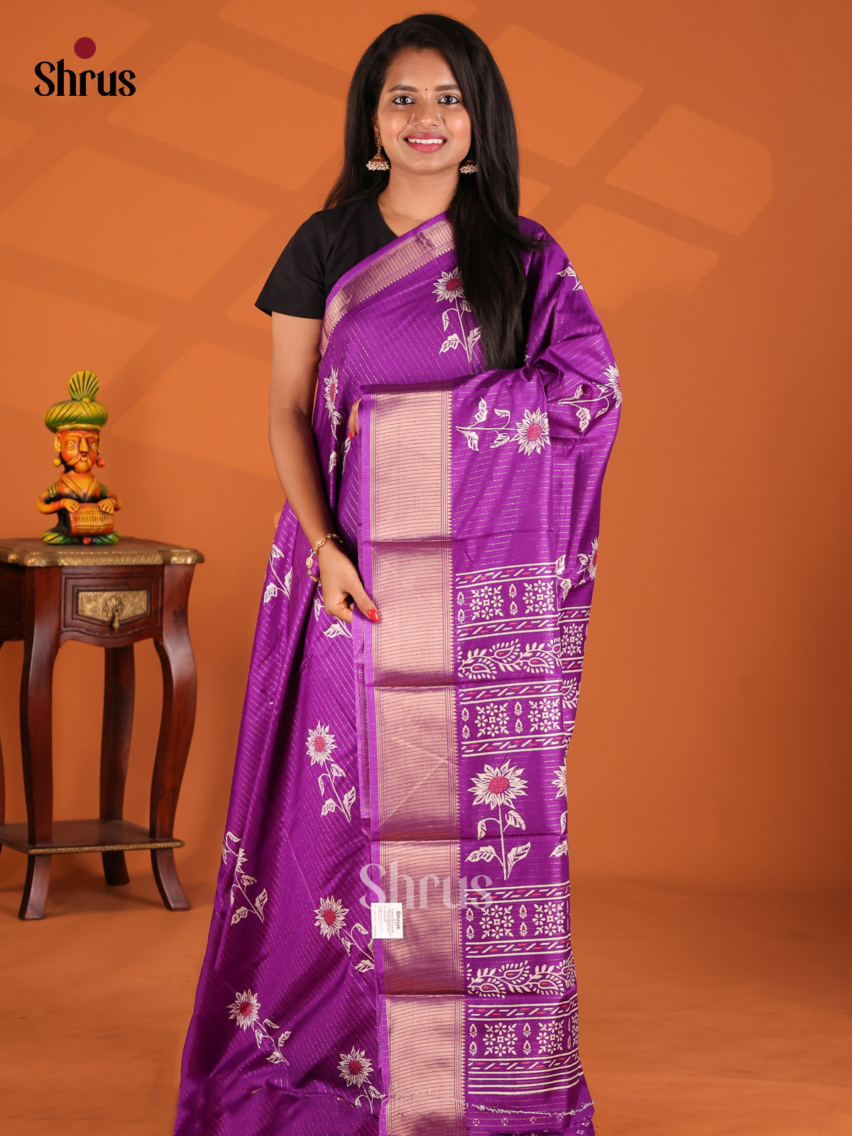 Purple- Semi Crepe Saree - Shop on Shrus.com