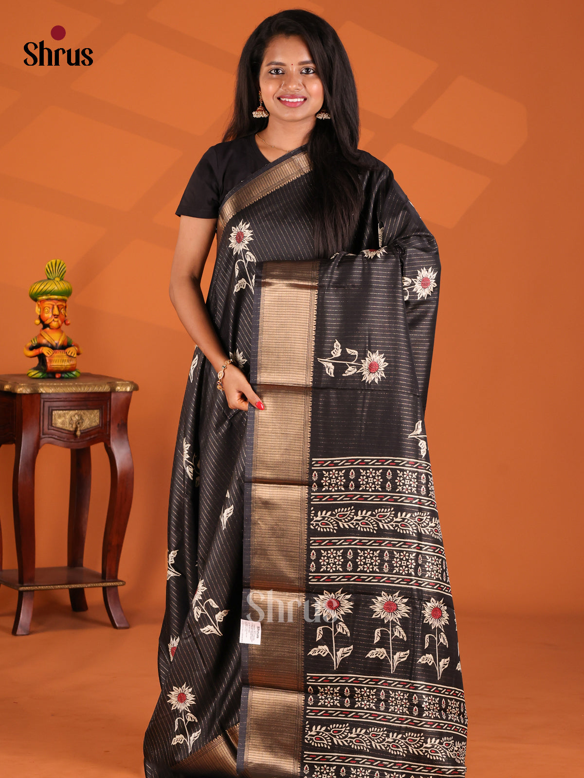 Black - Semi Crepe Saree