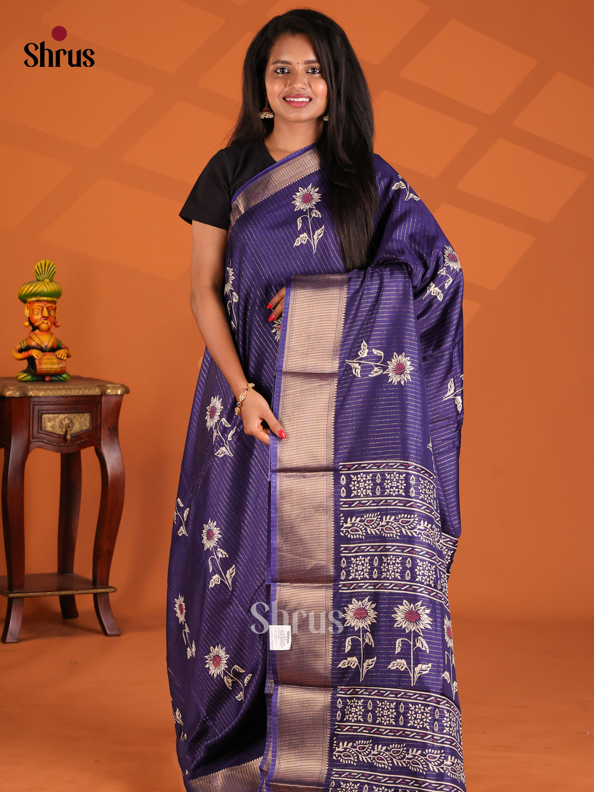 Blue - Semi Crepe Saree