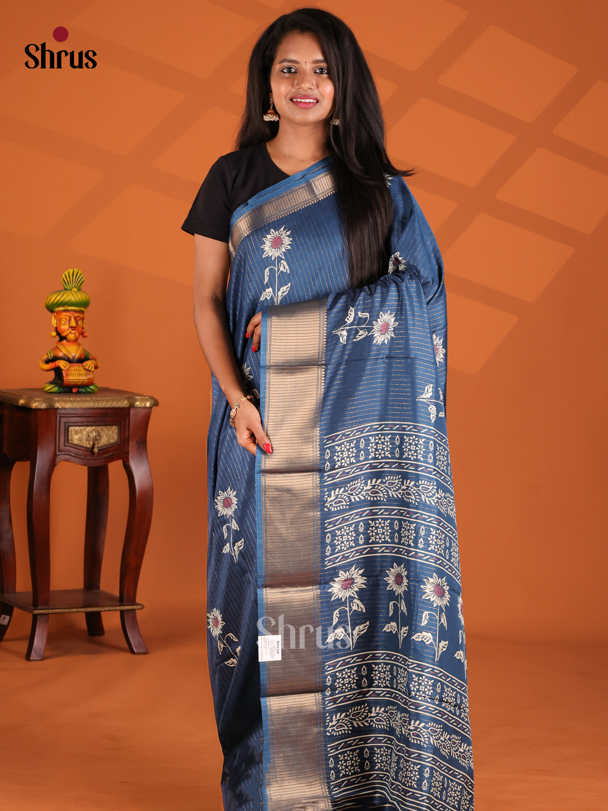 Blue - Semi Crepe Saree