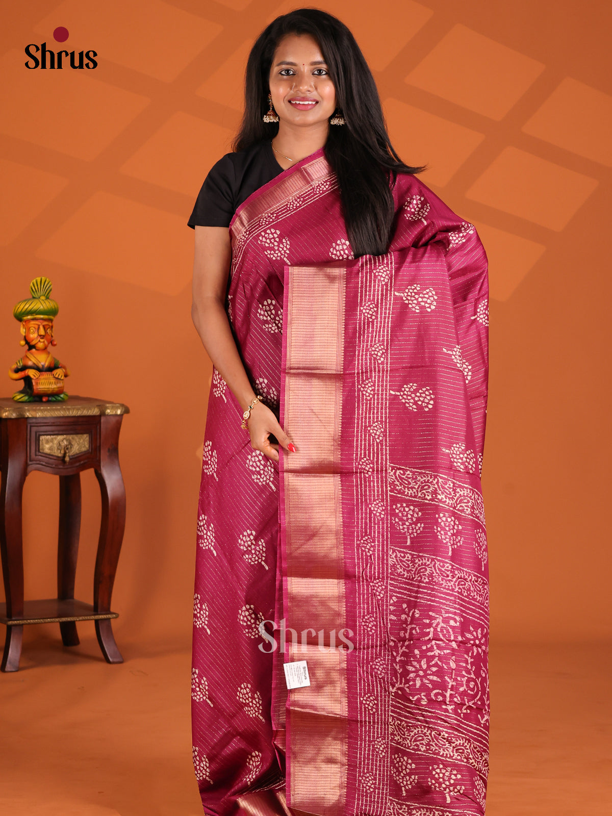 Maroon - Semi Crepe Saree - Shop on Shrus.com