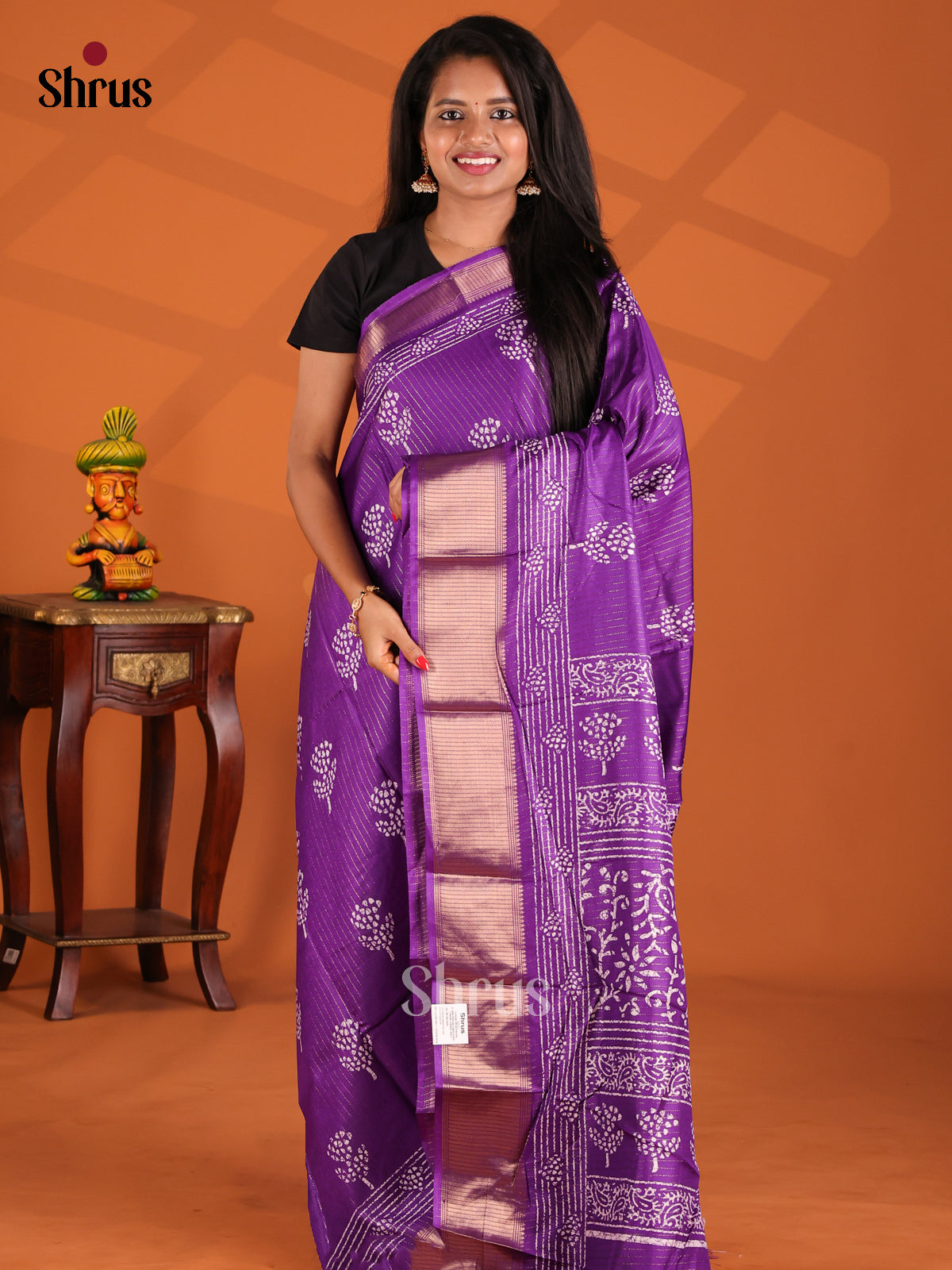 Purple - Semi Crepe Saree - Shop on Shrus.com