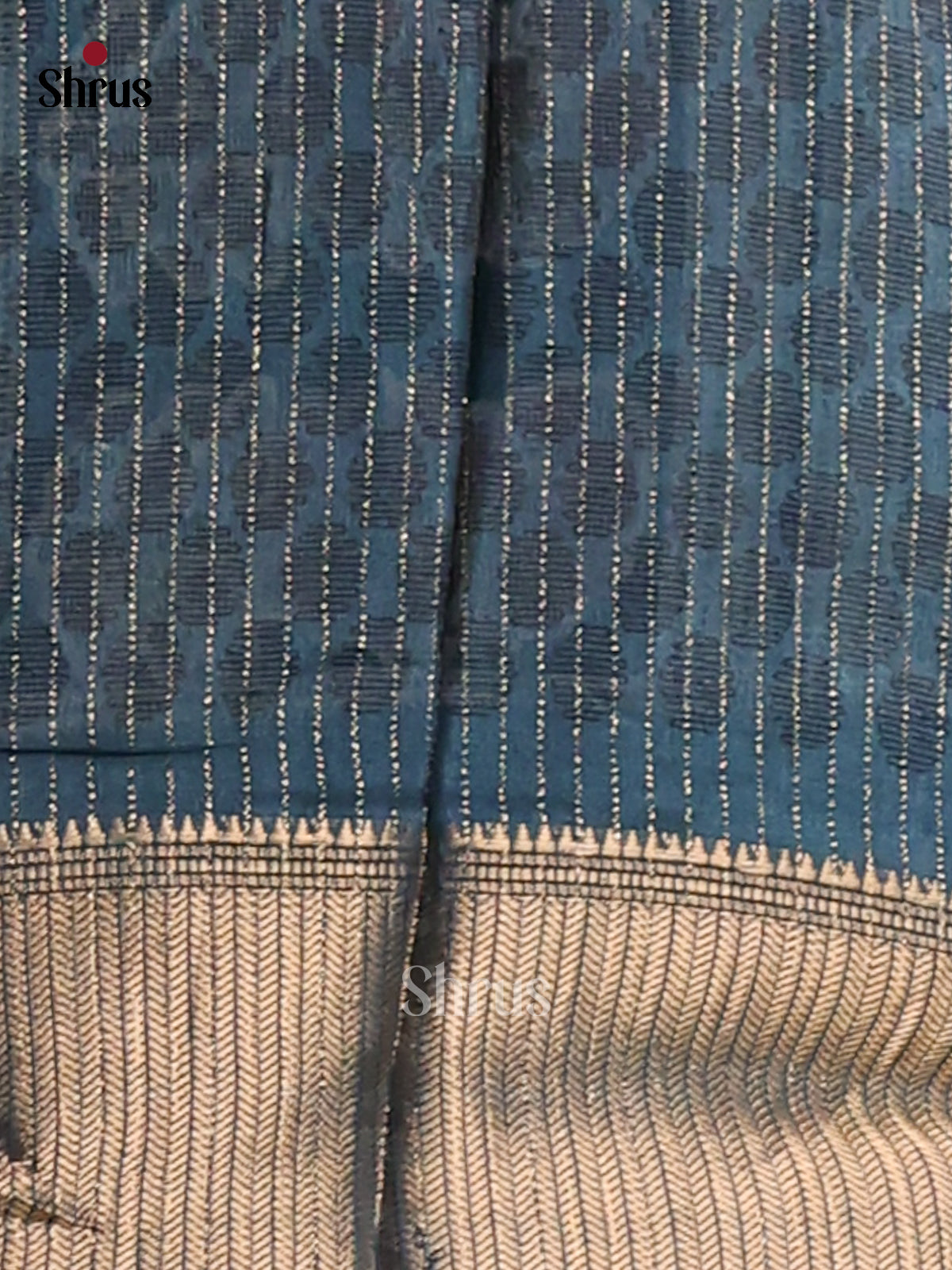 Cream & Blue - Semi Crepe Saree