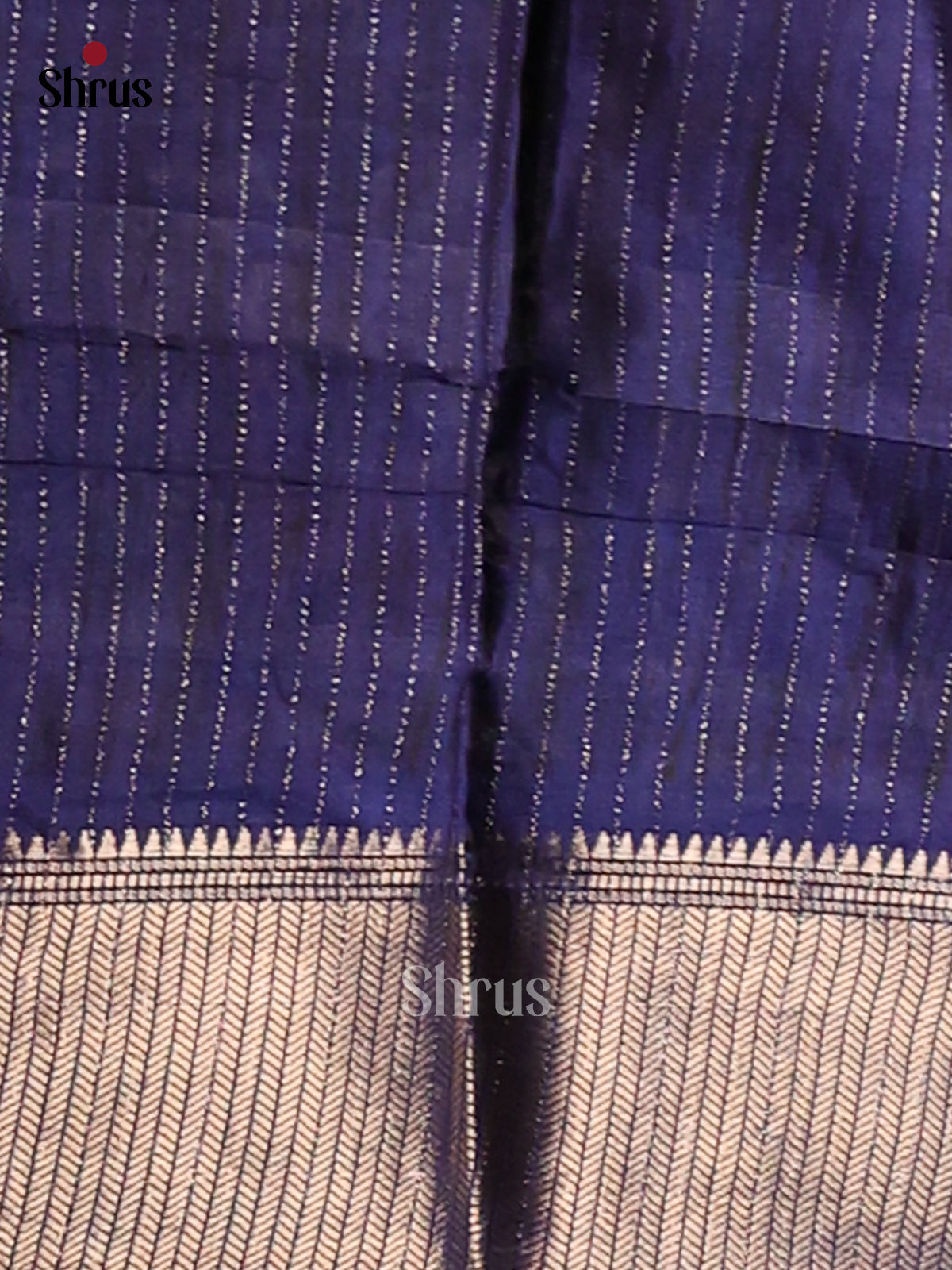 Cream & Blue - Semi Crepe Saree