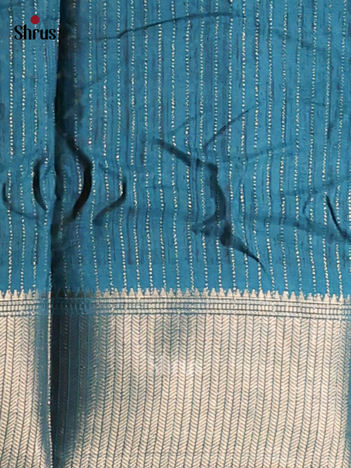 Cream & Blue- Semi Crepe Saree