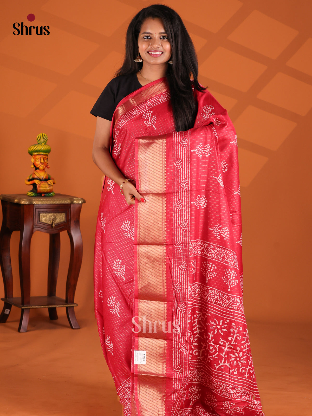 Red - Semi Crepe Saree - Shop on Shrus.com