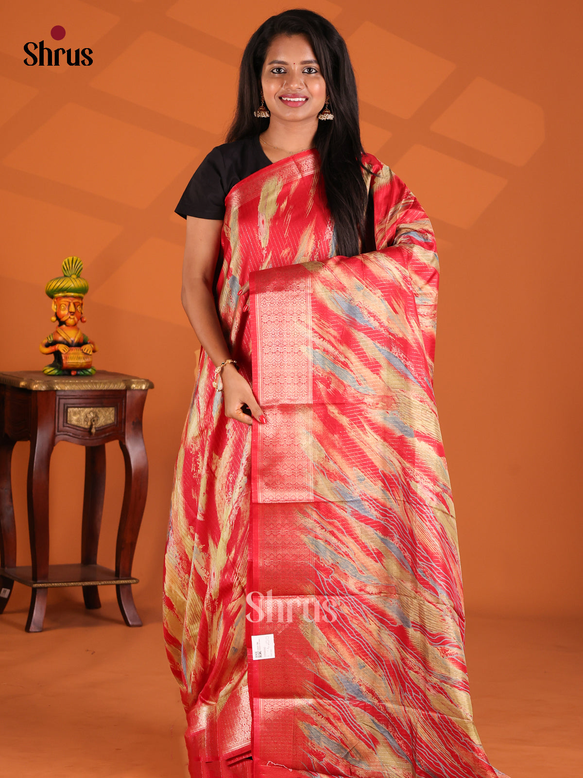 Red - Semi Crepe Saree - Shop on Shrus.com
