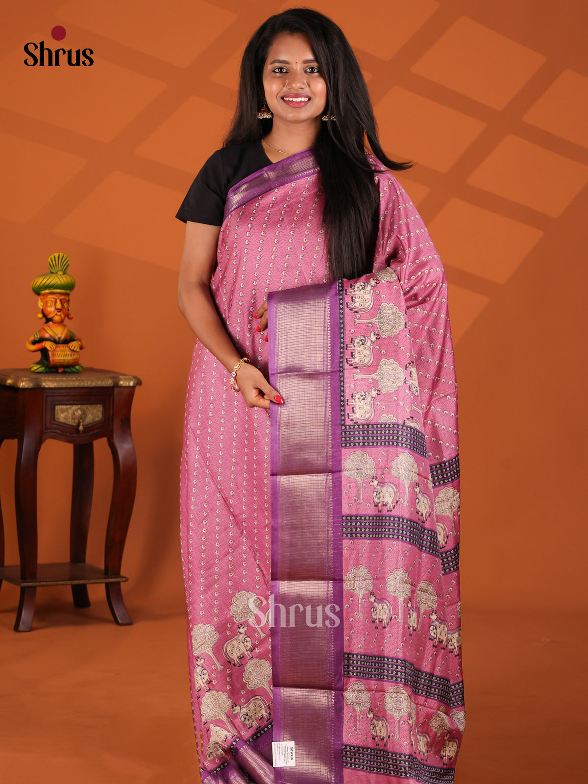 Pink & Purple - Semi Crepe Saree - Shop on Shrus.com