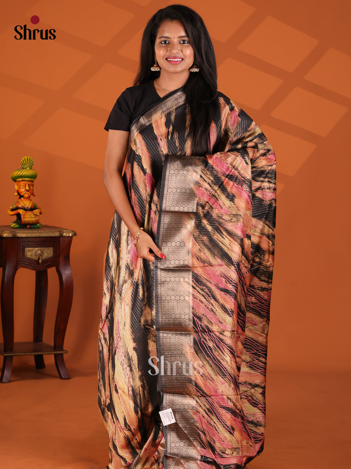 Black - Semi Crepe Saree