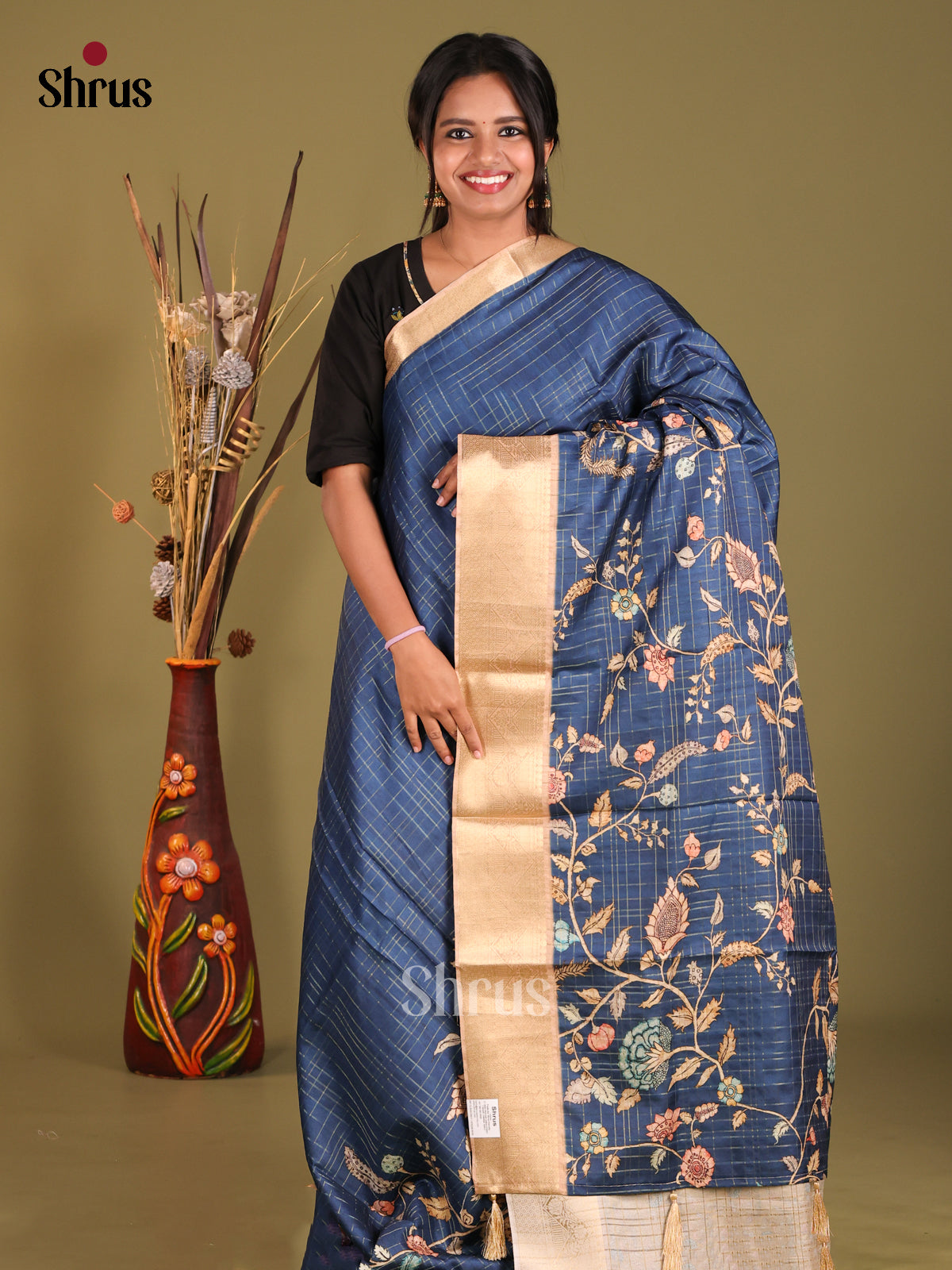 Blue & Brown - Semi Dola silk Saree