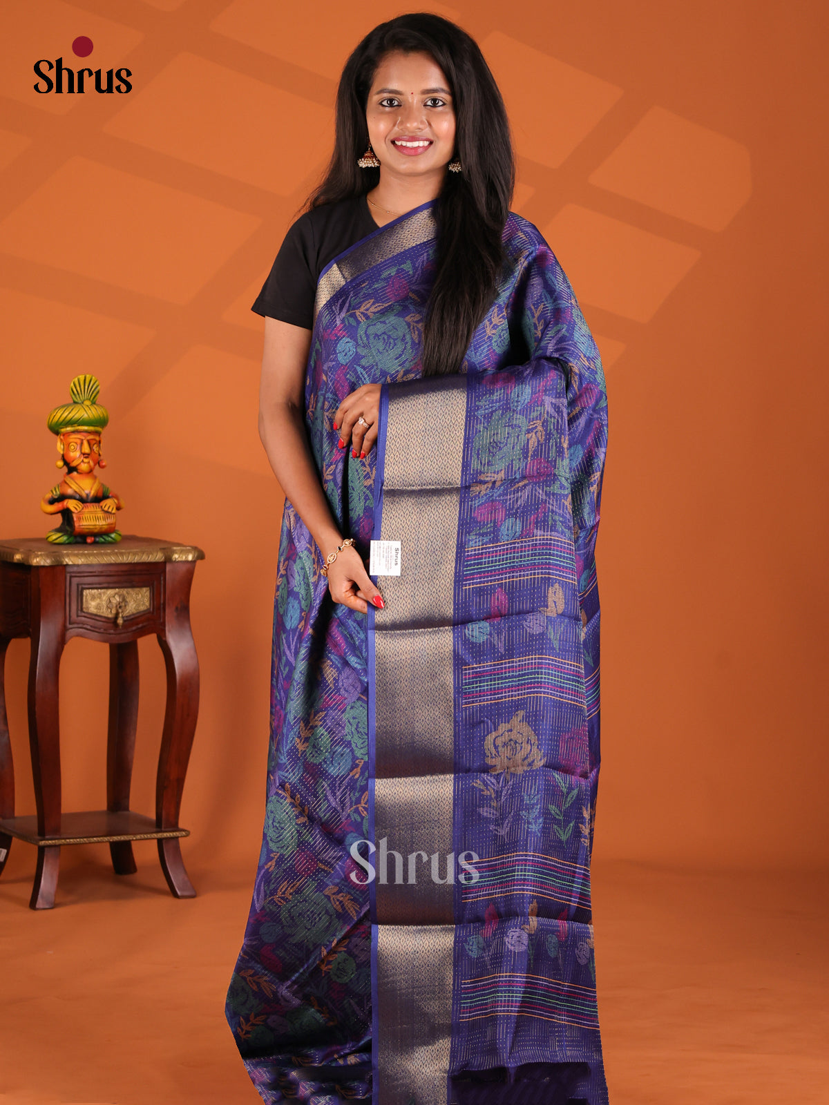 Blue - Semi Crepe Saree