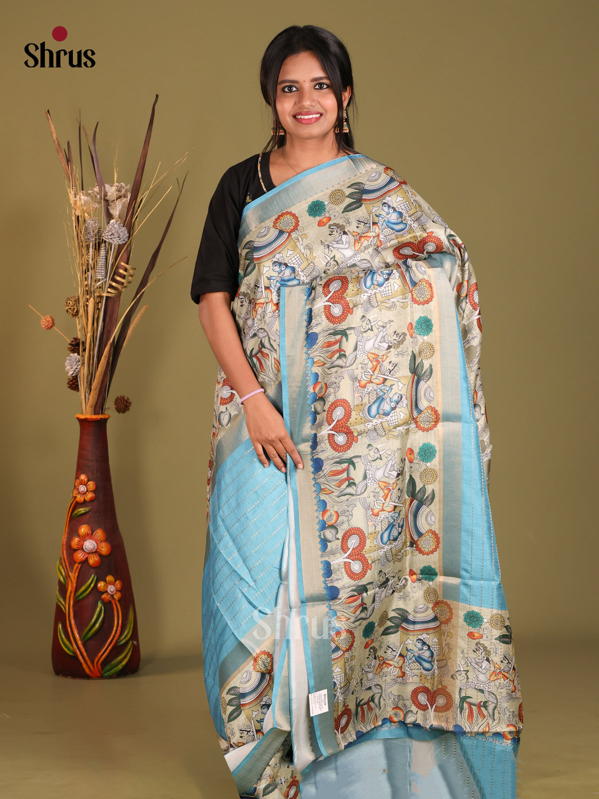 Blue & Grey - Semi Dola silk Saree