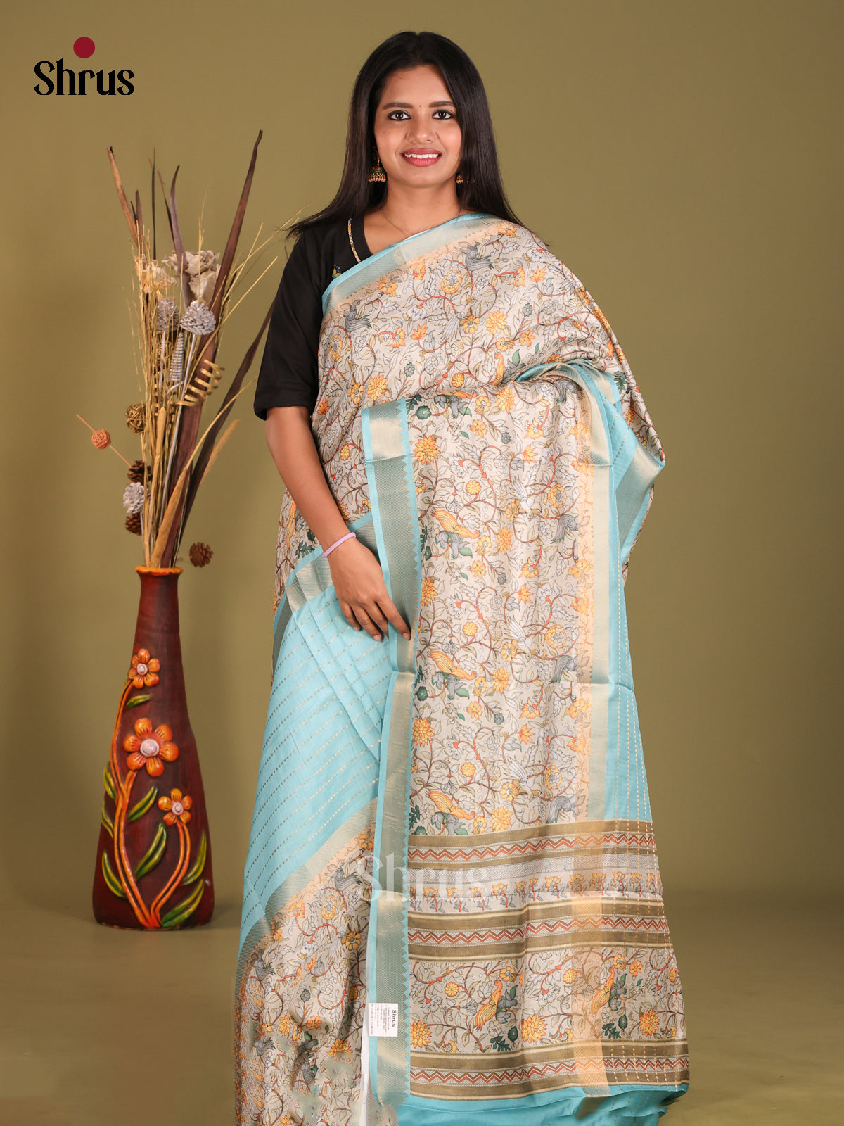 Blue & Grey - Semi Dola silk Saree