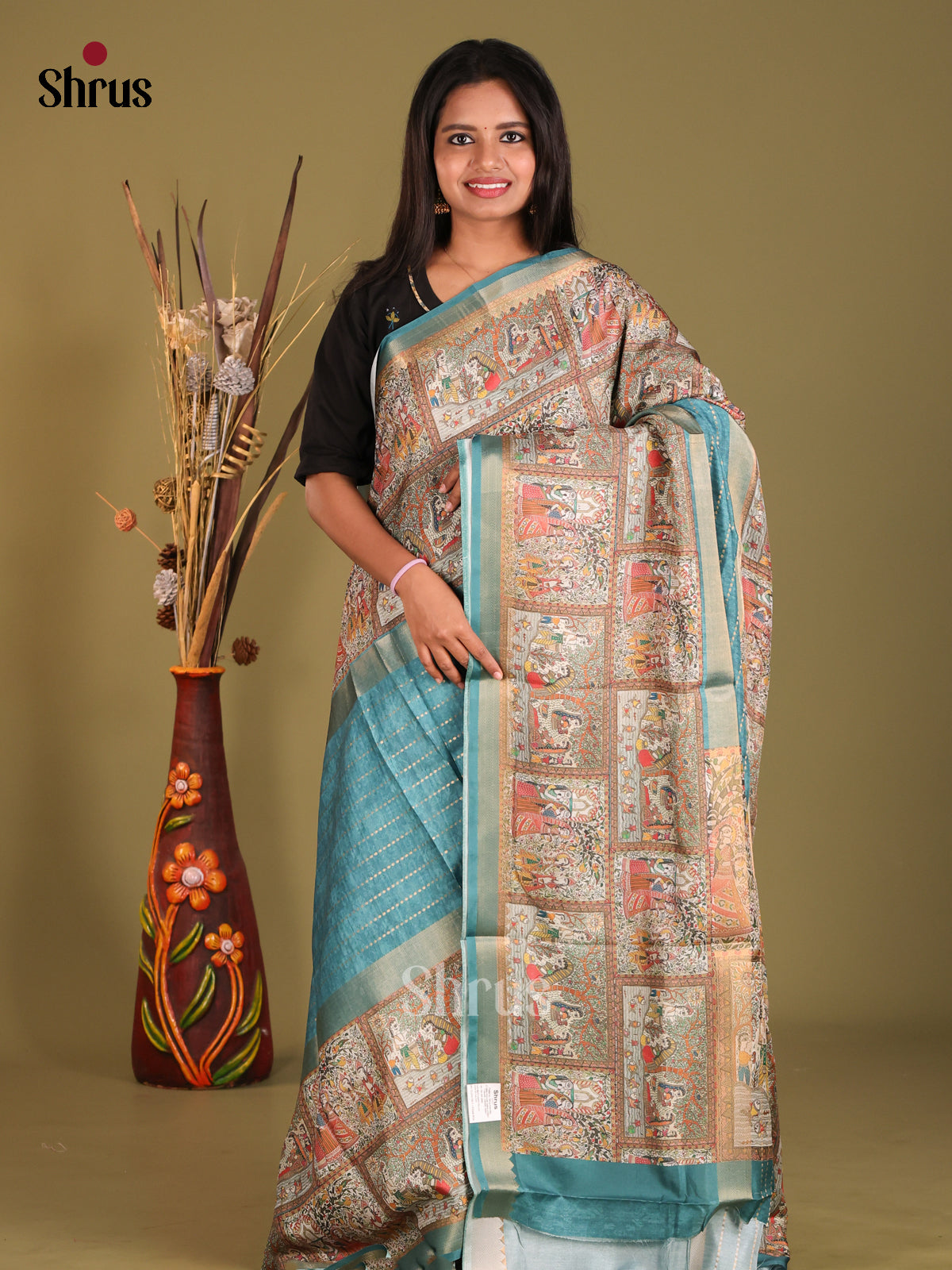 Blue & Grey- Semi Dola silk Saree