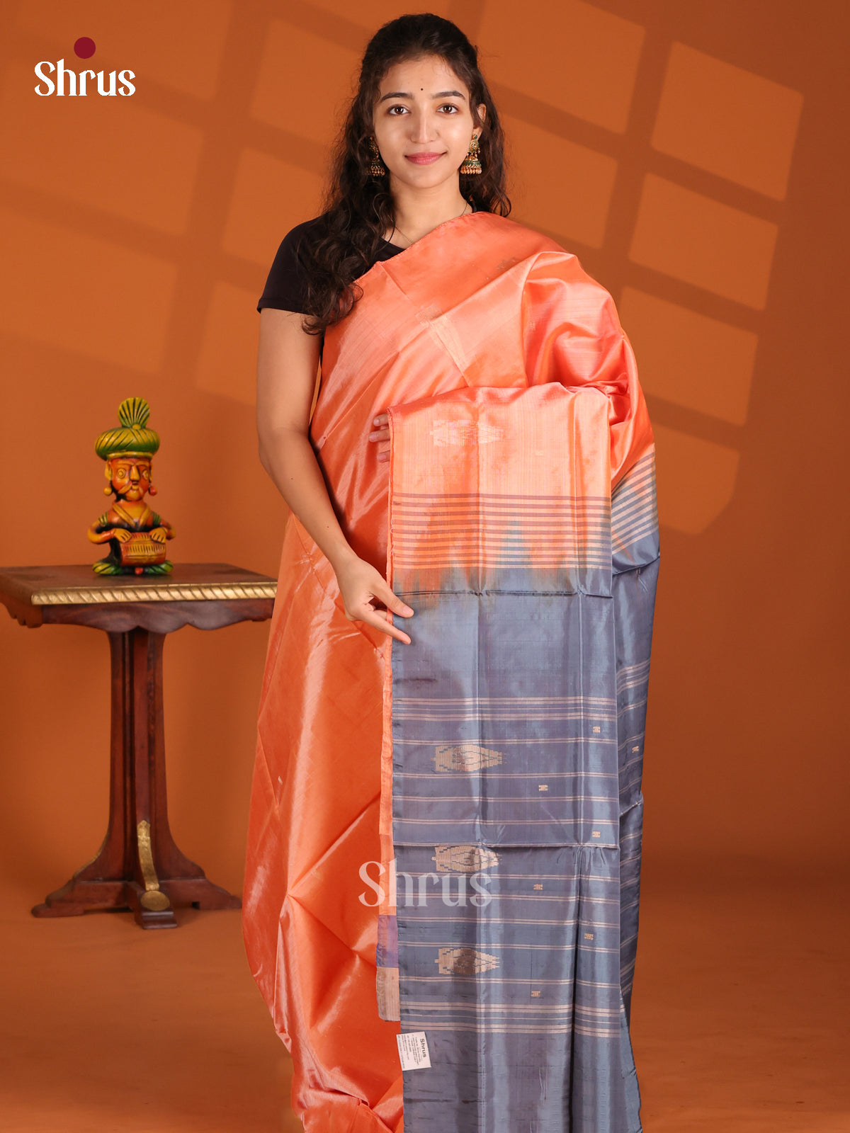 Peach & Blue - Banana Pith Saree - Shop on Shrus.com