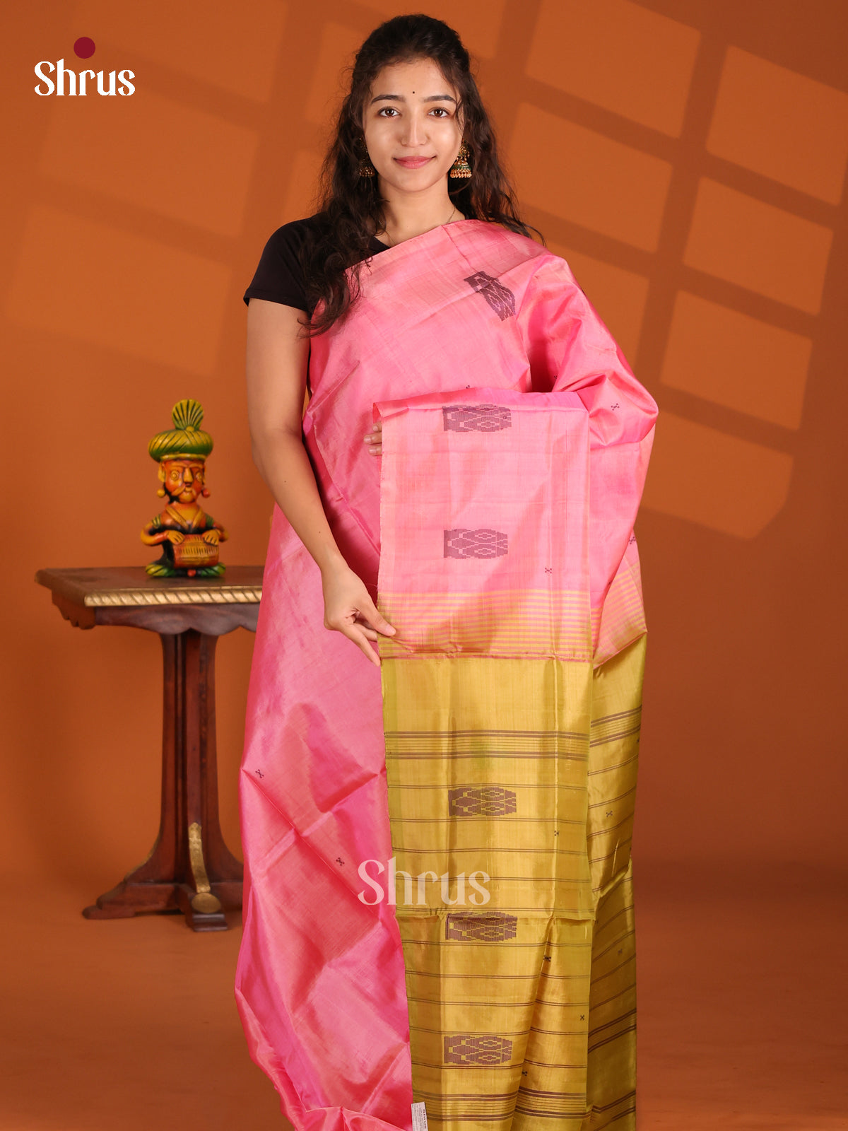 Pink & Beige- Banana Pith Saree - Shop on Shrus.com
