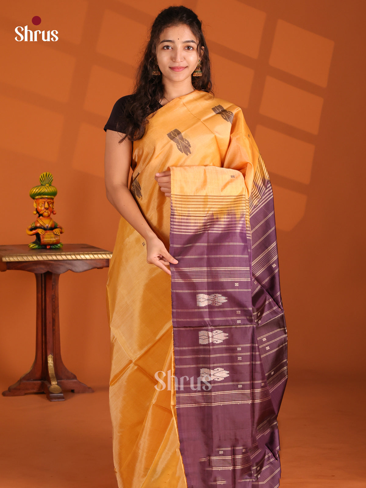 Mustard & Purple- Banana Pith Saree - Shop on Shrus.com
