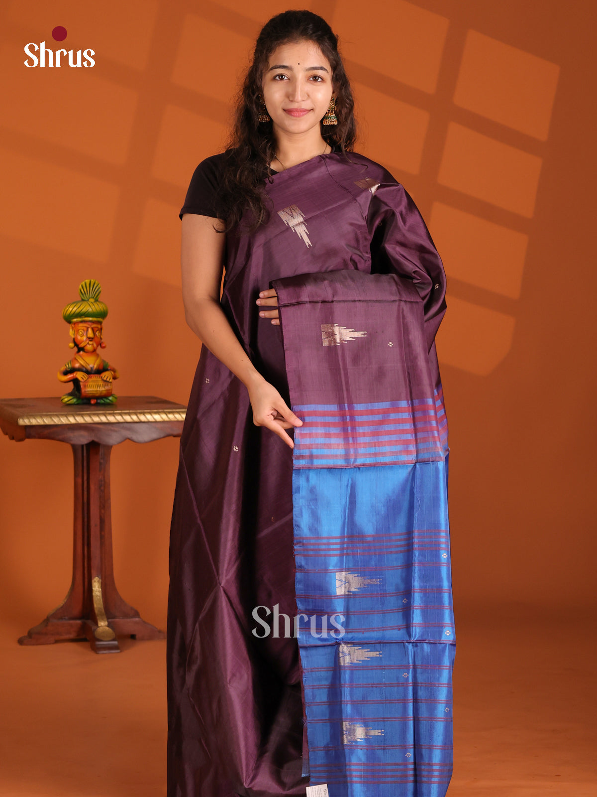 Jamun & Blue- Banana Pith Saree - Shop on Shrus.com