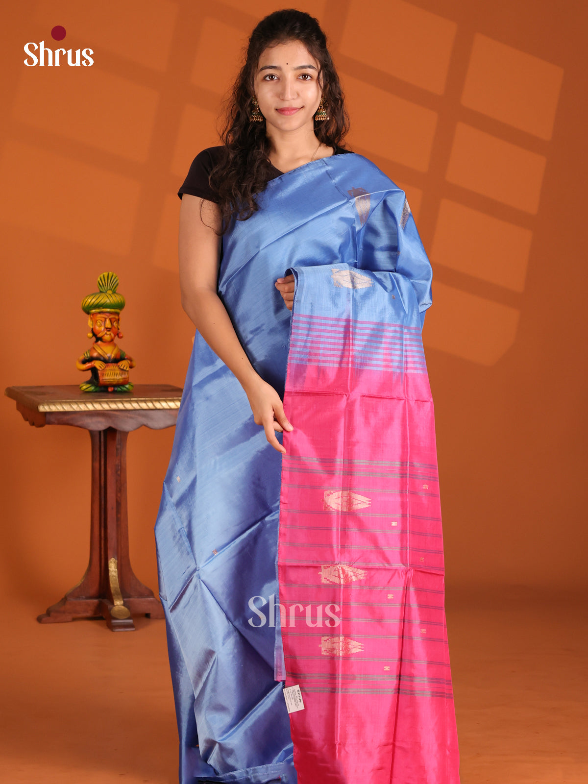 Blue & Pink - Banana Pith Saree