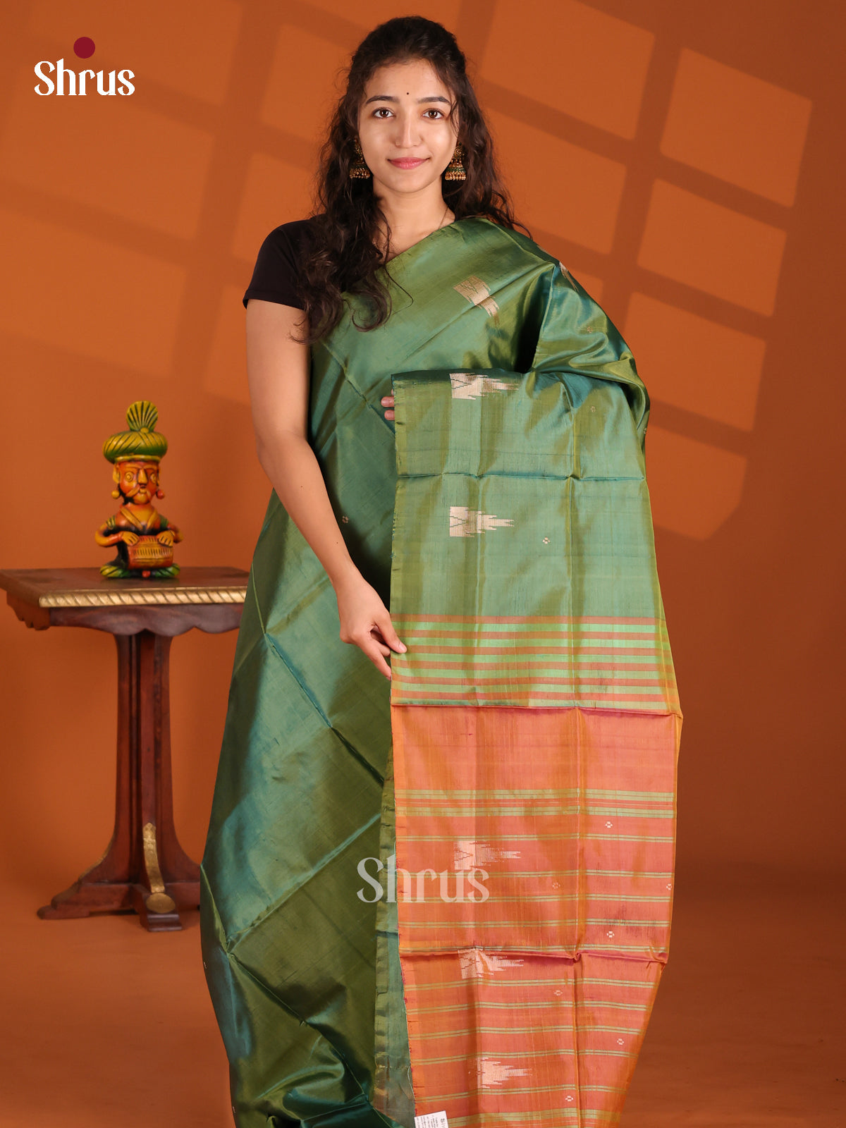 Green & Rust - Banana Pith Saree - Shop on Shrus.com