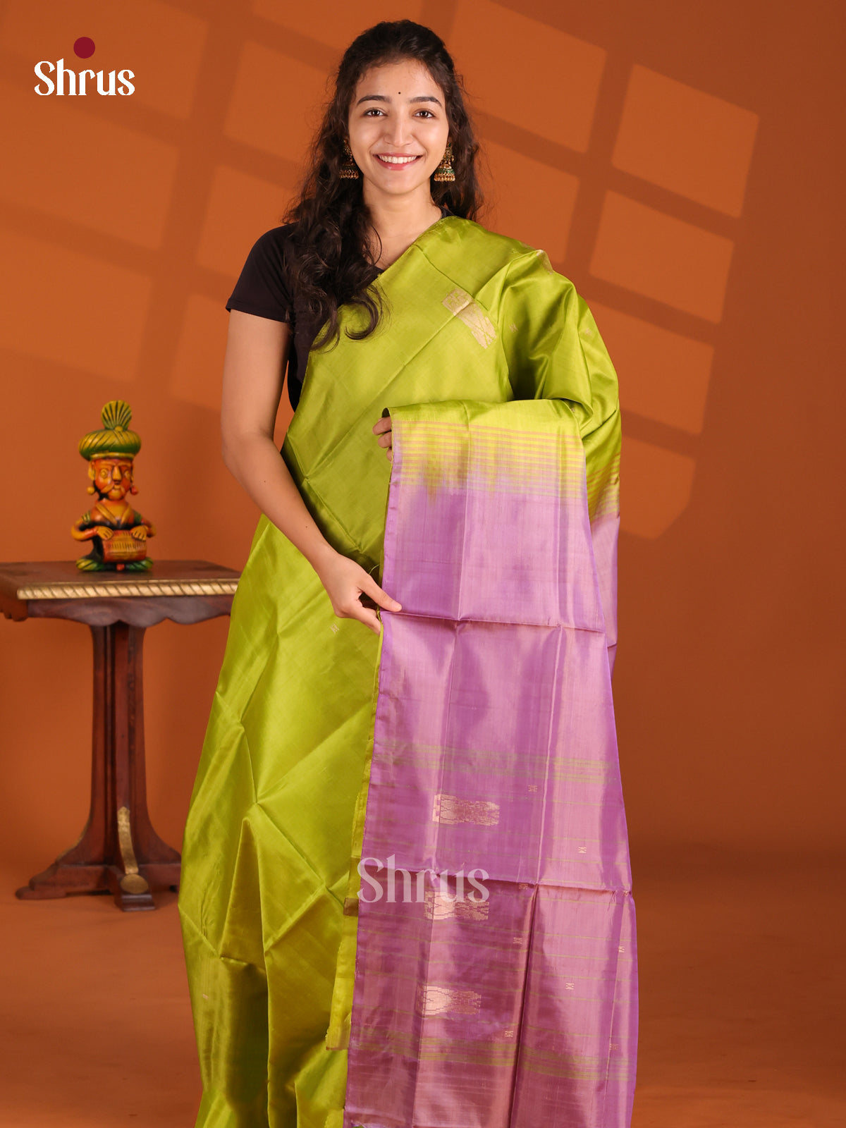 Light Green & Purple- Banana Pith Saree - Shop on Shrus.com