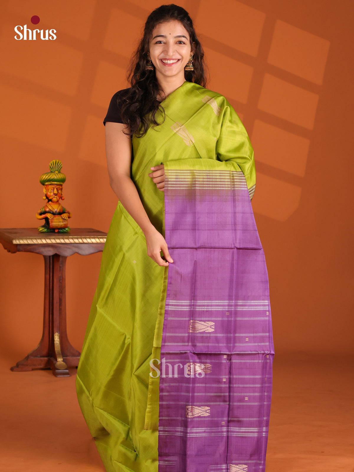 Light Green & Purple - Banana Pith Saree - Shop on Shrus.com