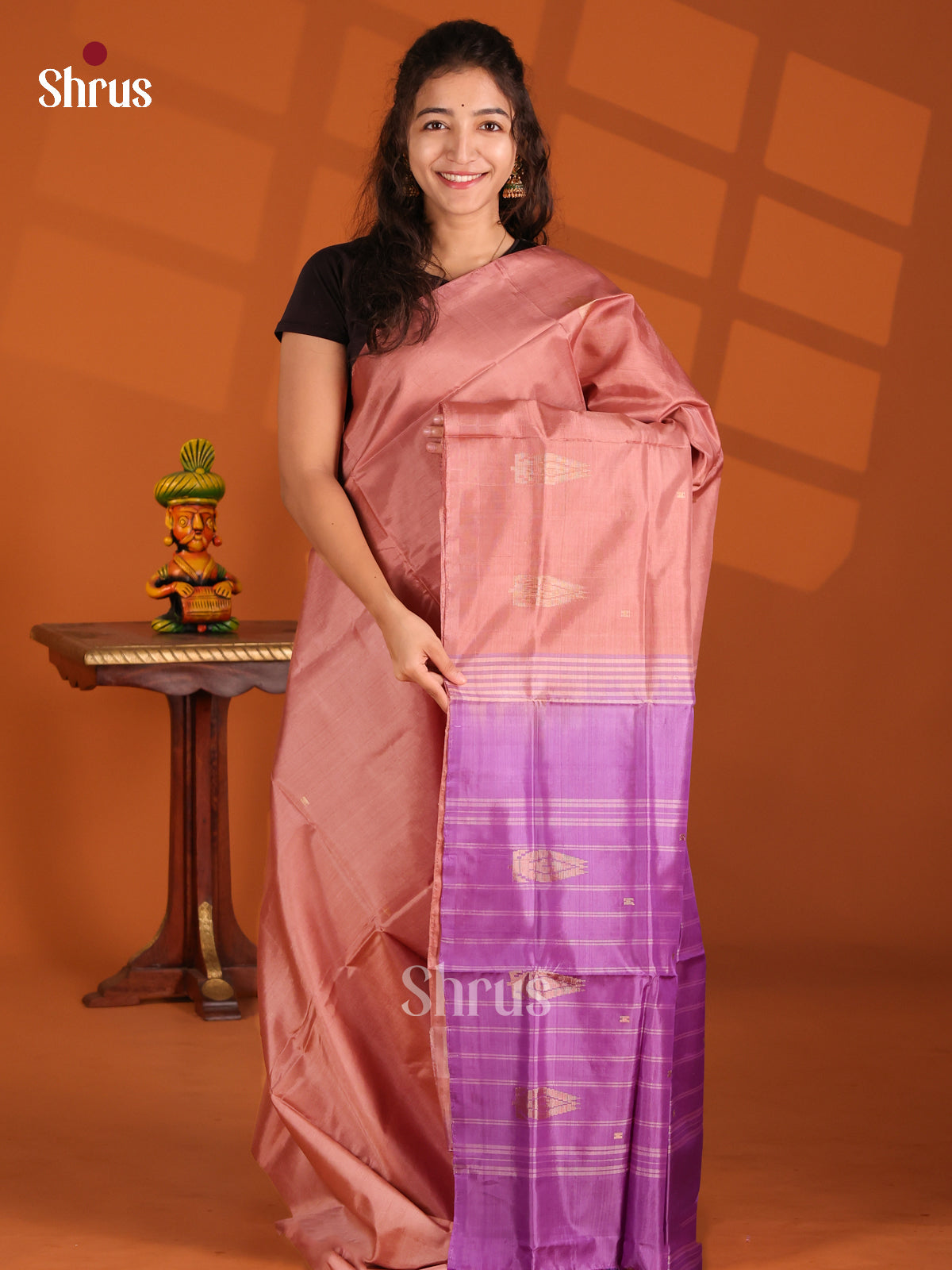 Dusty Pink & Purple- Banana Pith Saree - Shop on Shrus.com