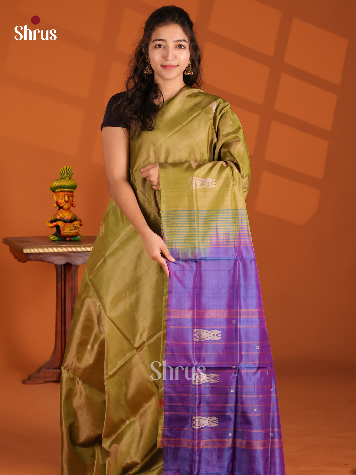 Mathulir Green & Purple- Banana Pith Saree - Shop on Shrus.com